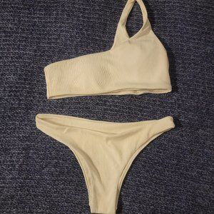 White bikini with one strap